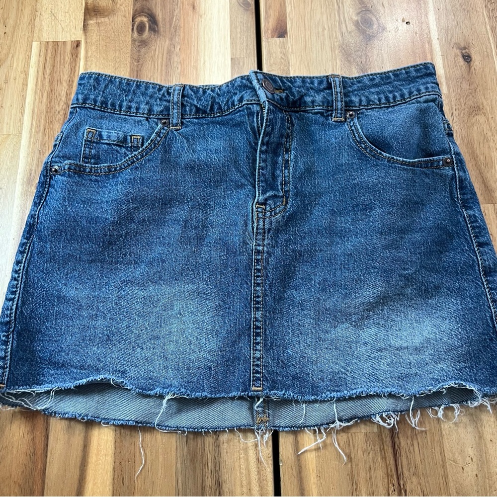 No Boundaries Denim Mini Skirt Size Small Raw Hem Blue Jean Skirt